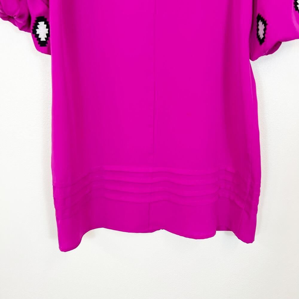 TCEC Fuchsia Pink Balloon Sleeve Dress With Front Tie Tassels Women's Large - Picture 7 of 10